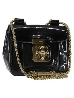 Authentic Chloe Elsie Shoulder Bag Enamel Black Gold